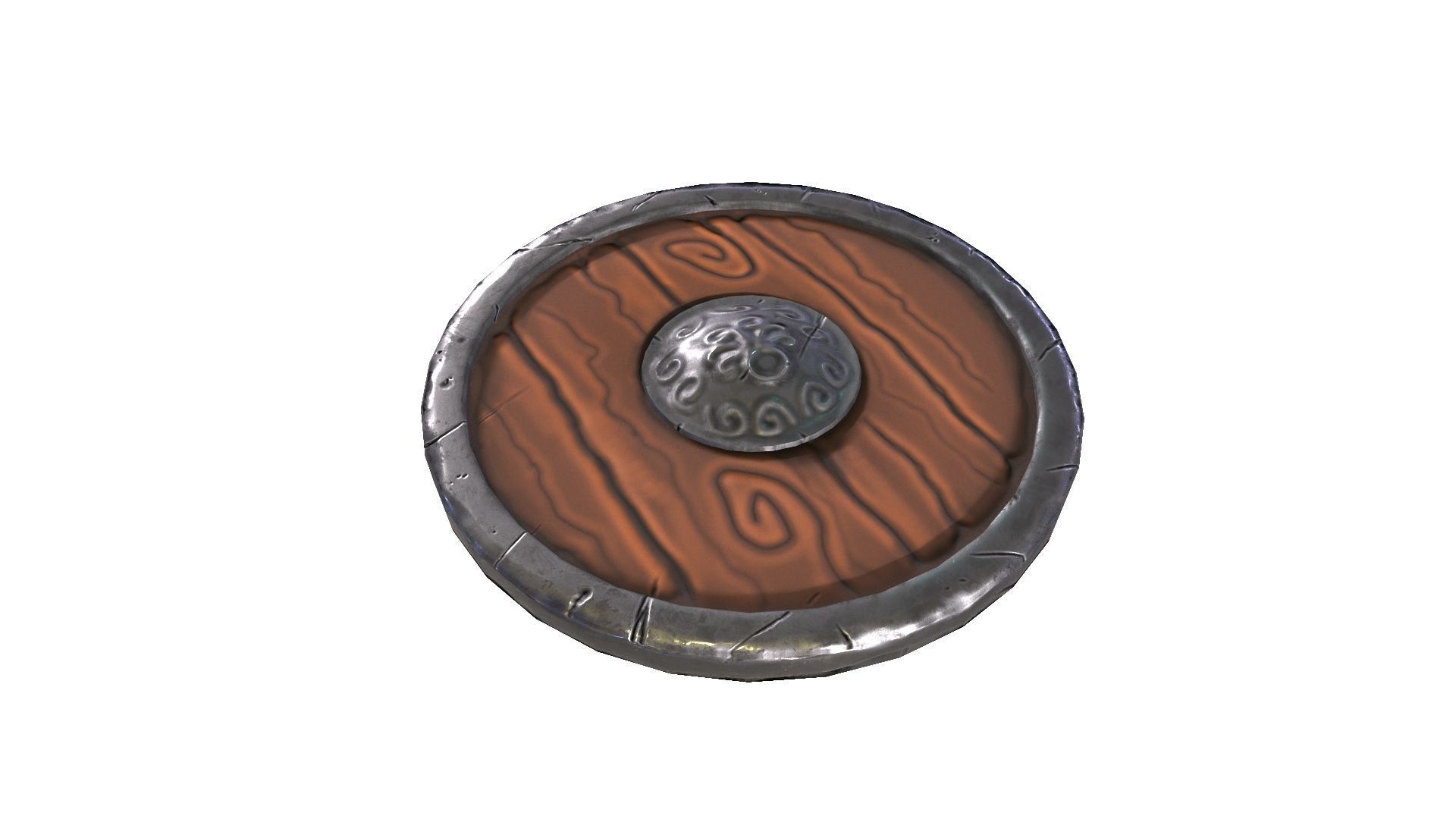 Round wooden shield stylized cartoon PBR game asset  Low-poly 3D model_6