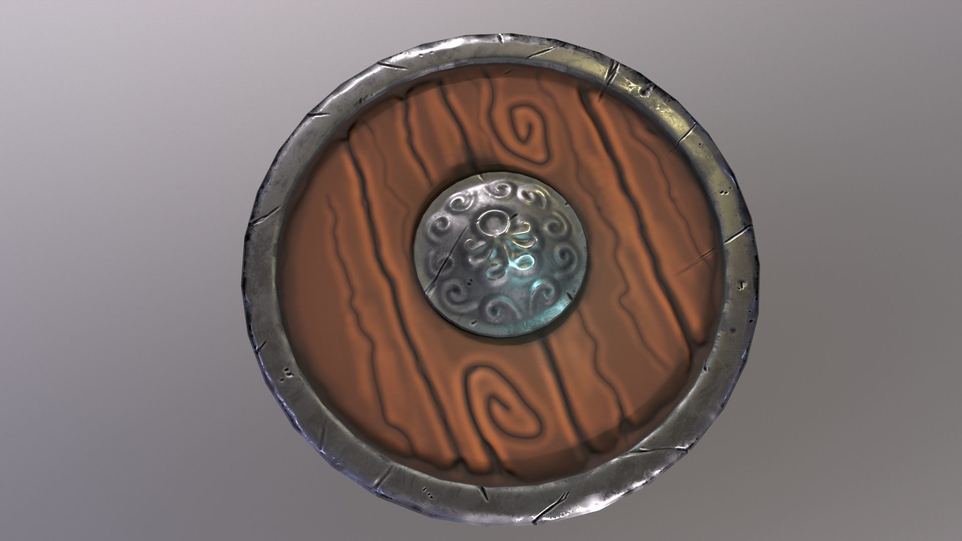 Round wooden shield stylized cartoon PBR game asset  Low-poly 3D model_9