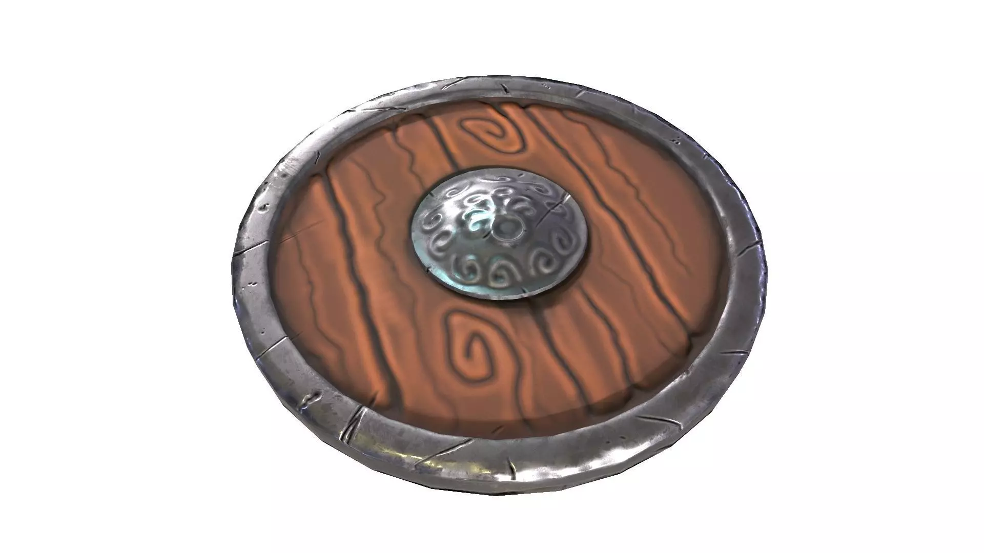 Round wooden shield stylized cartoon PBR game asset  Low-poly 3D model_0