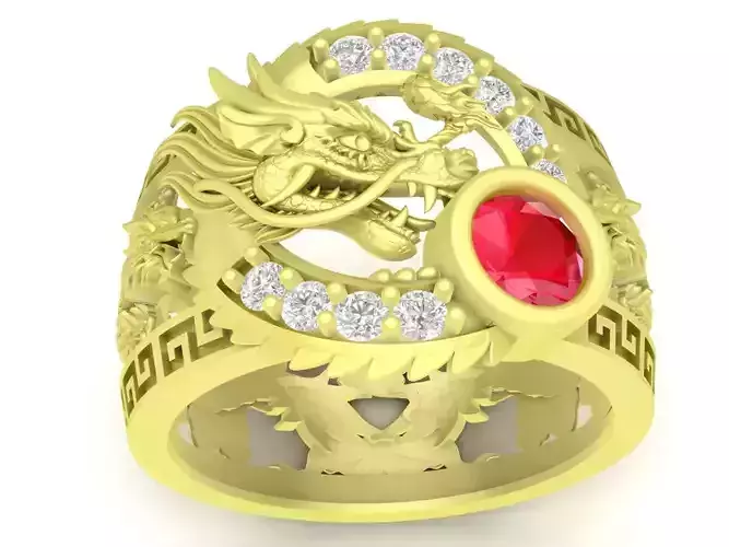 Fengshui Zodiac Diamond Dragon Men Ring 3789