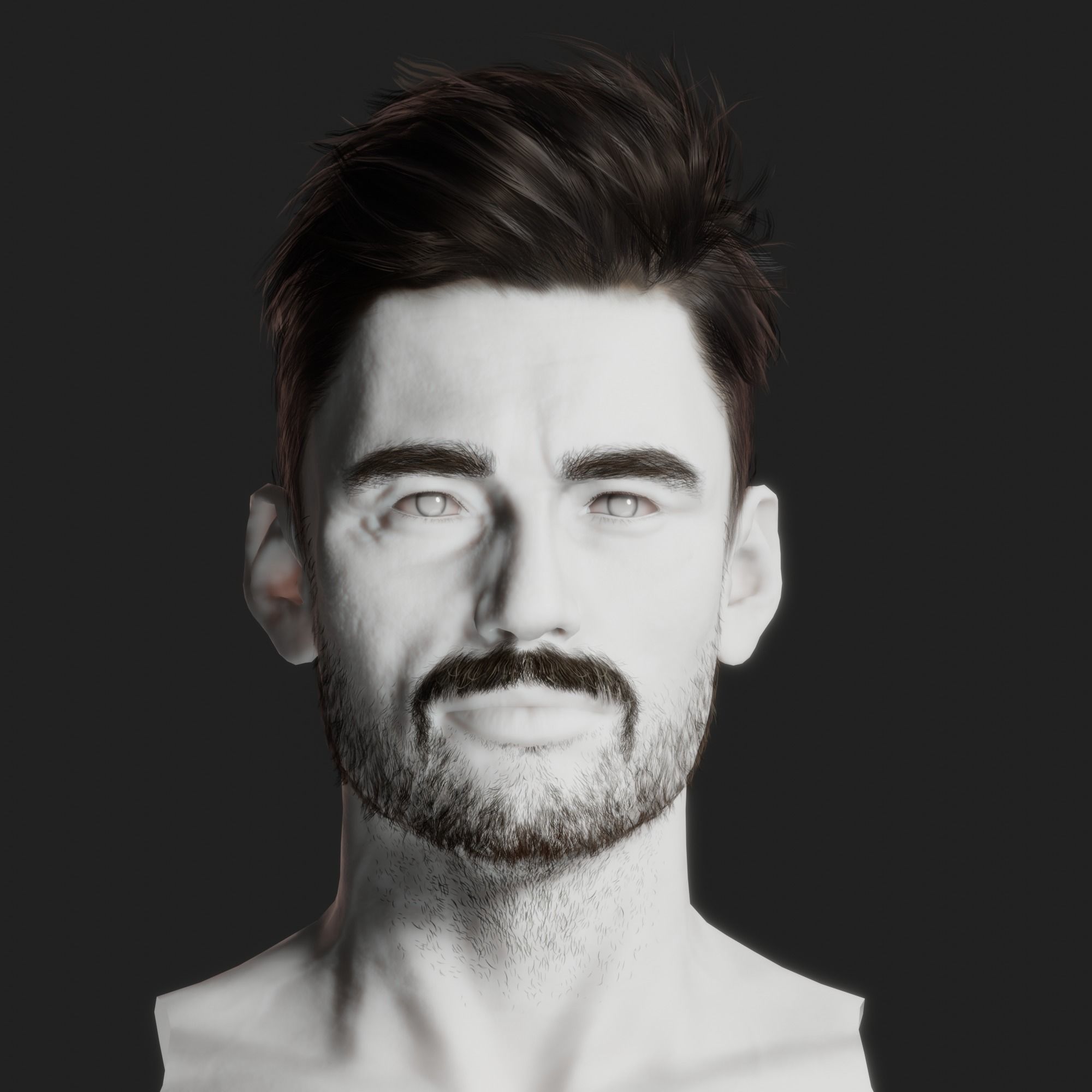 Realtime hair man low poly Hairstyle Game Ready Low-poly 3D model_21