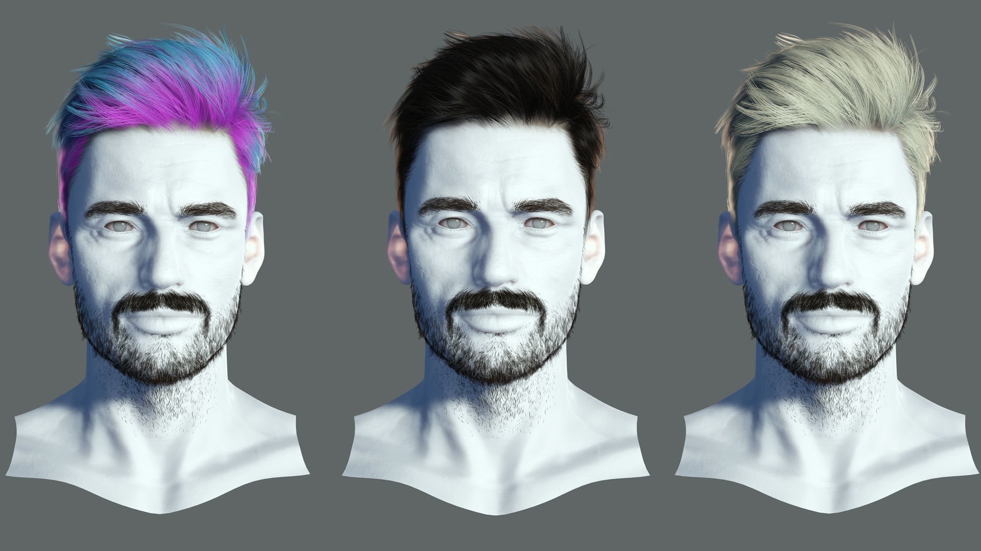 Realtime hair man low poly Hairstyle Game Ready Low-poly 3D model_1