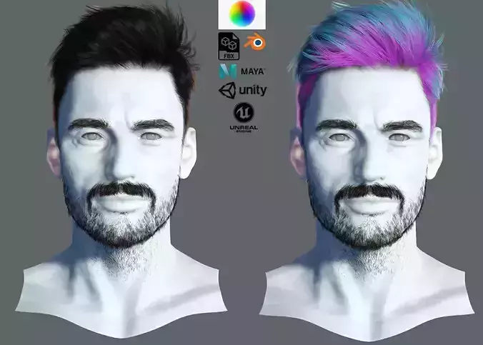Realtime hair man low poly Hairstyle Game Ready Low-poly 3D model