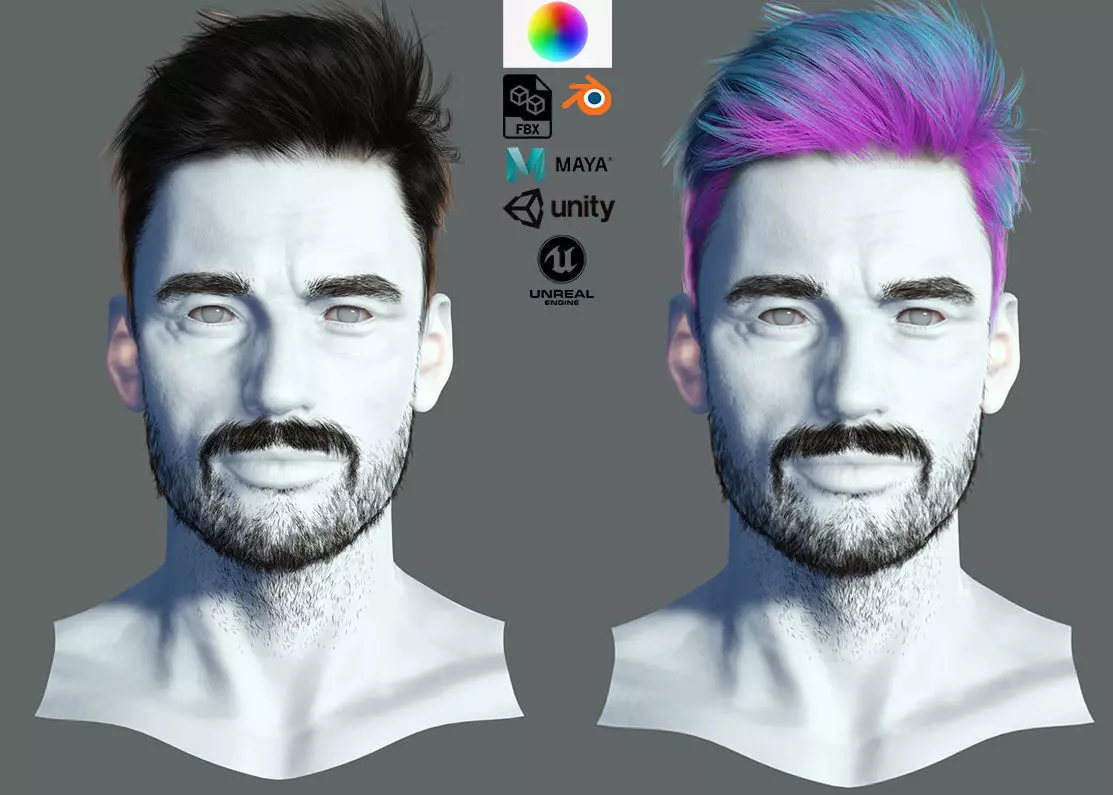 Realtime hair man low poly Hairstyle Game Ready Low-poly 3D model_0