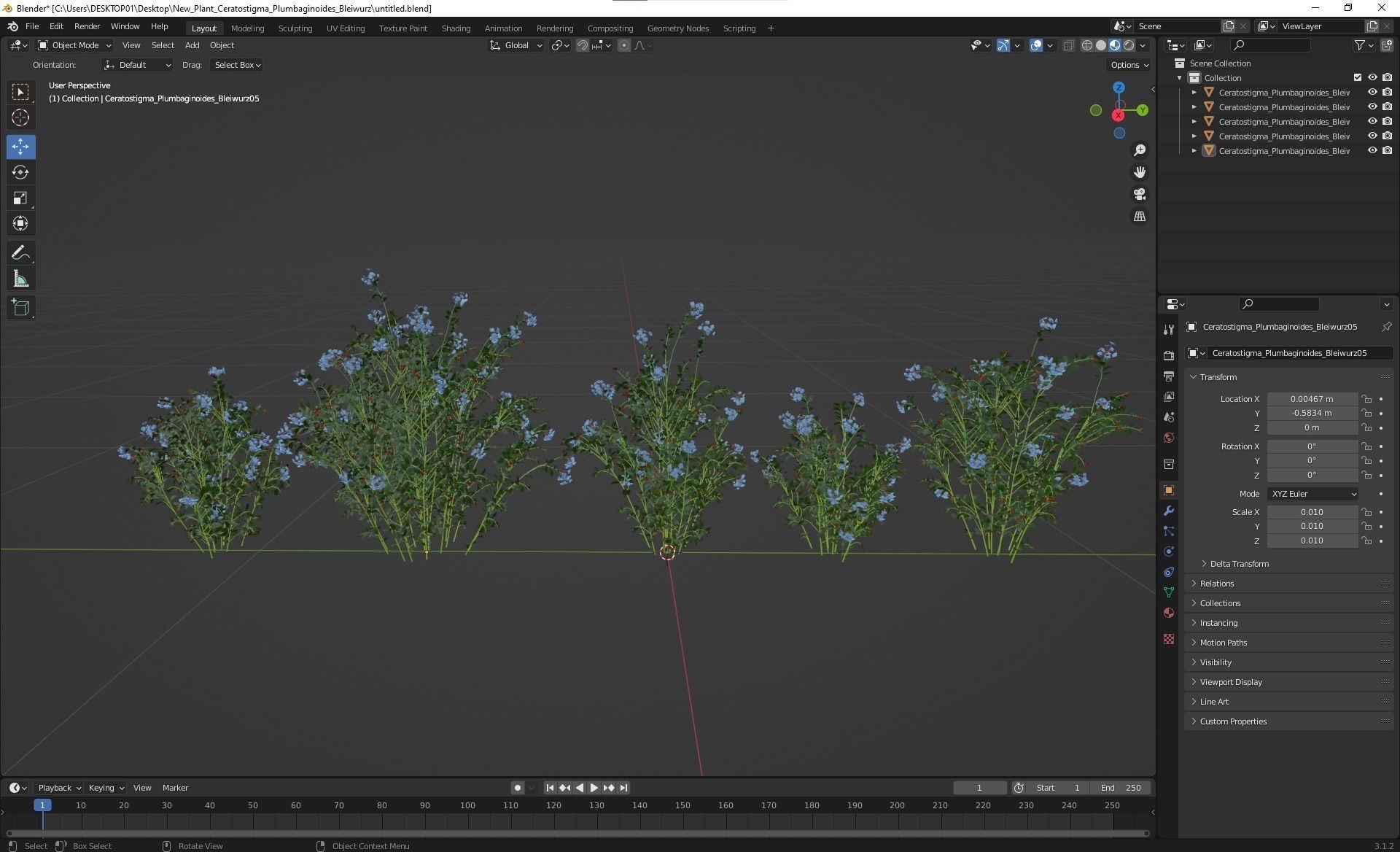 New Plant Ceratostigma Plumbaginoides Bleiwurz 3D model_5