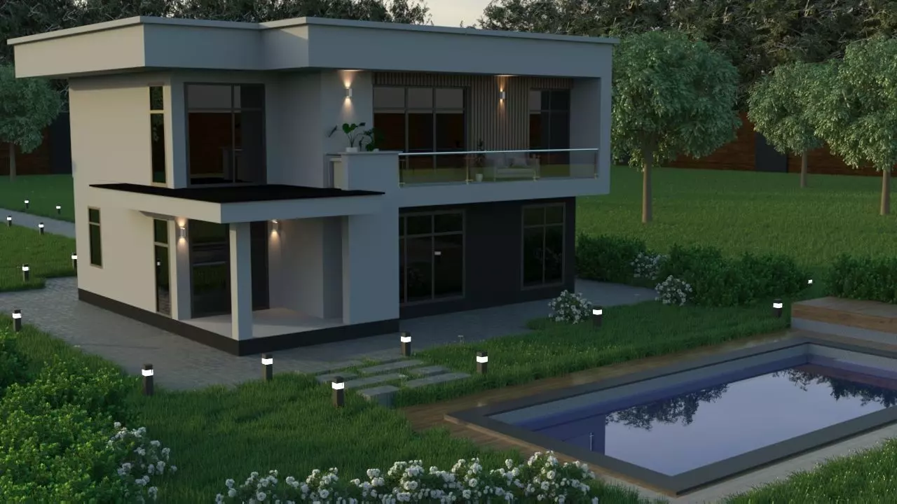 Hi tech house 3D model_0