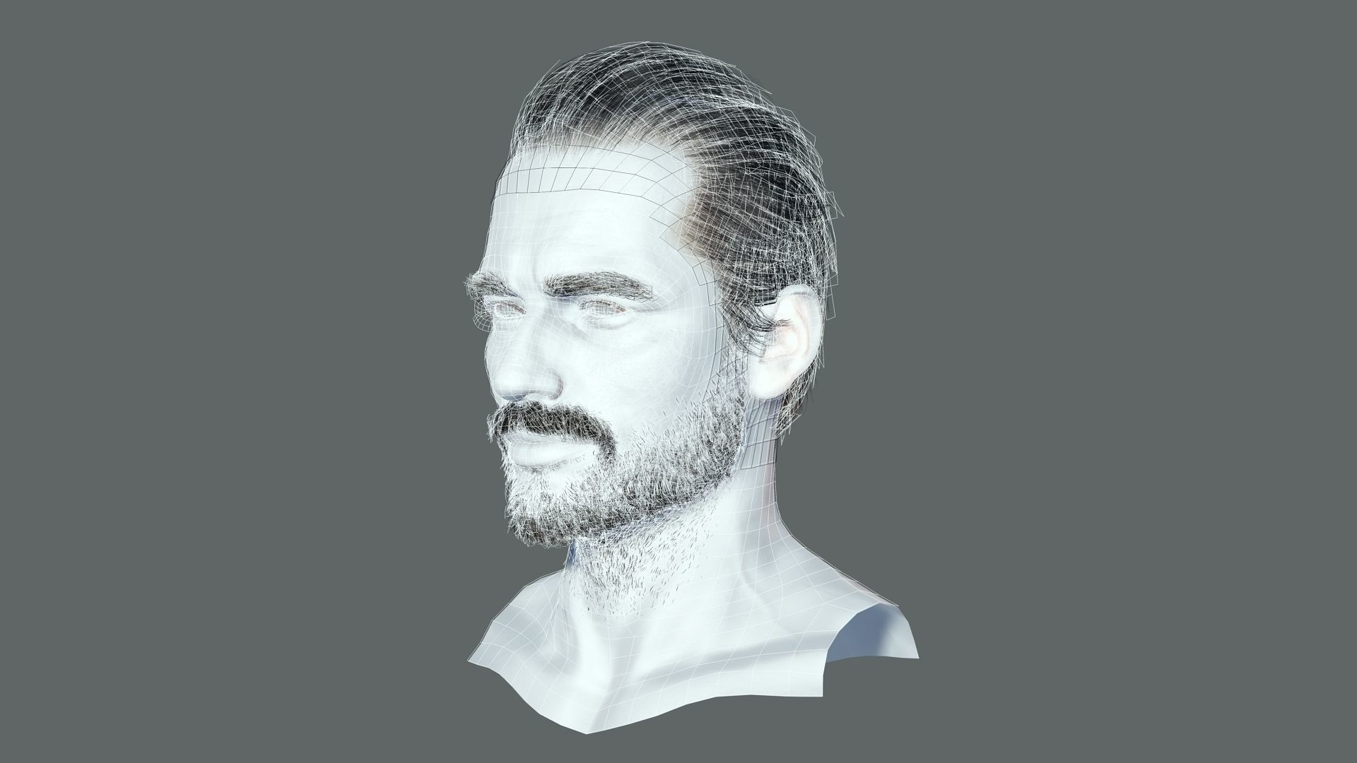Realtime hair Old Man low poly Hairstyle Game Ready Low-poly 3D model_10