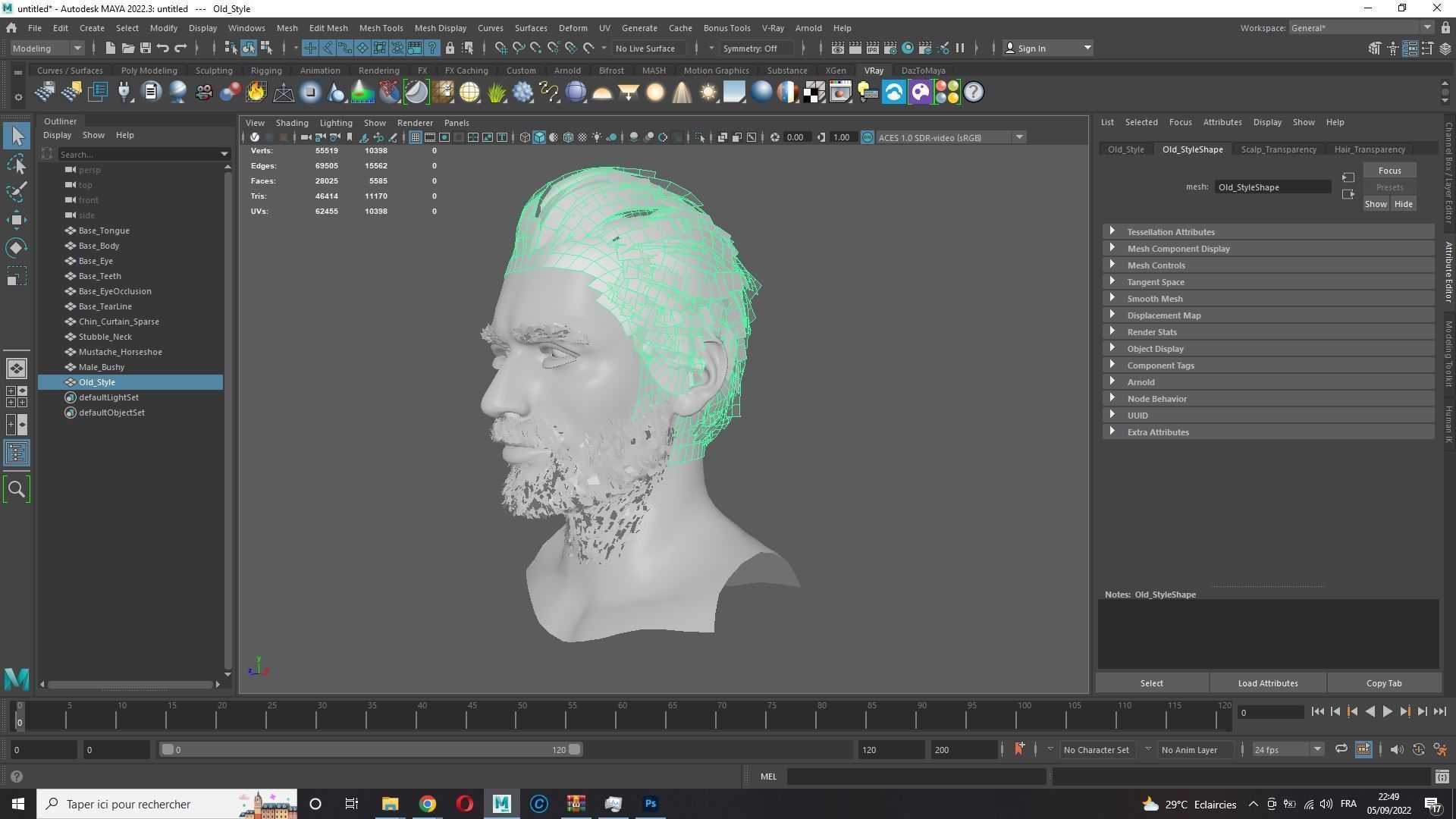Realtime hair Old Man low poly Hairstyle Game Ready Low-poly 3D model_14