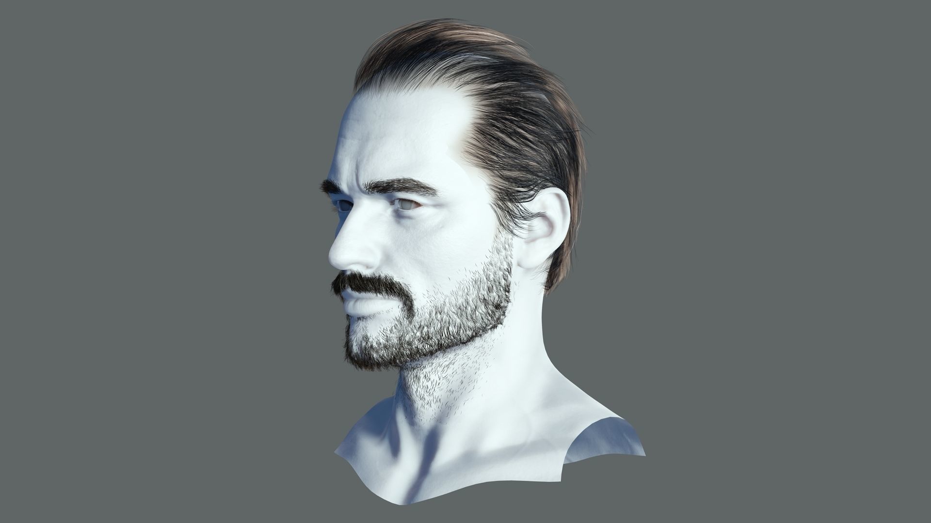 Realtime hair Old Man low poly Hairstyle Game Ready Low-poly 3D model_3