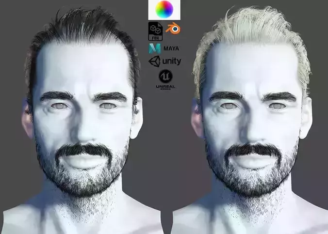 Realtime hair Old Man low poly Hairstyle Game Ready Low-poly 3D model