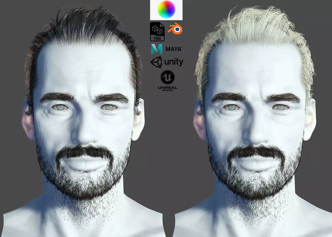 Realtime hair Old Man low poly Hairstyle Game Ready Low-poly 3D model_0
