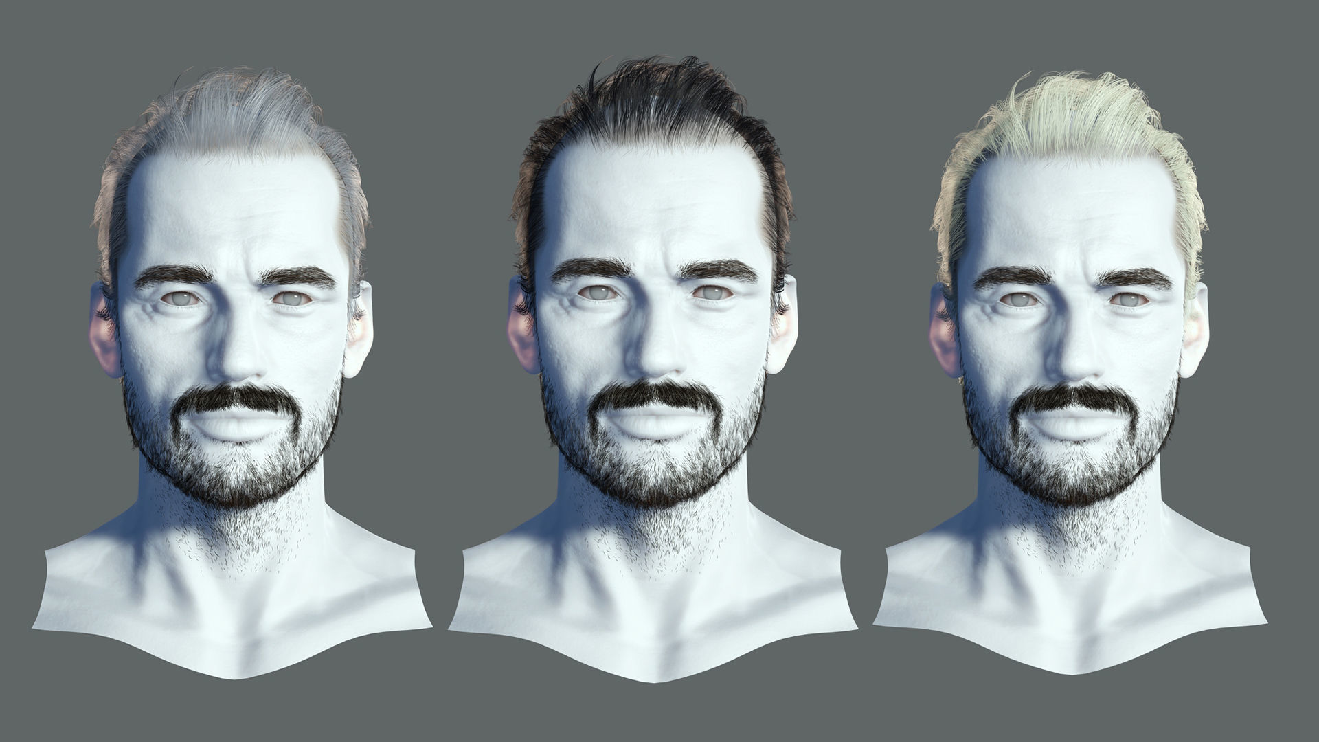 Realtime hair Old Man low poly Hairstyle Game Ready Low-poly 3D model_1
