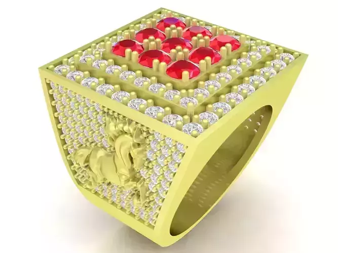 HongKong Diamond Men Ring with Zodiac Horse on sides 3795