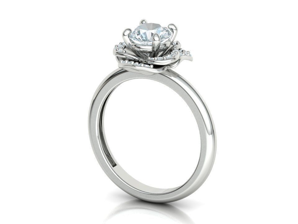 Flower Engagement Ring 1ct Stone Nature design Ring 3D print model_30