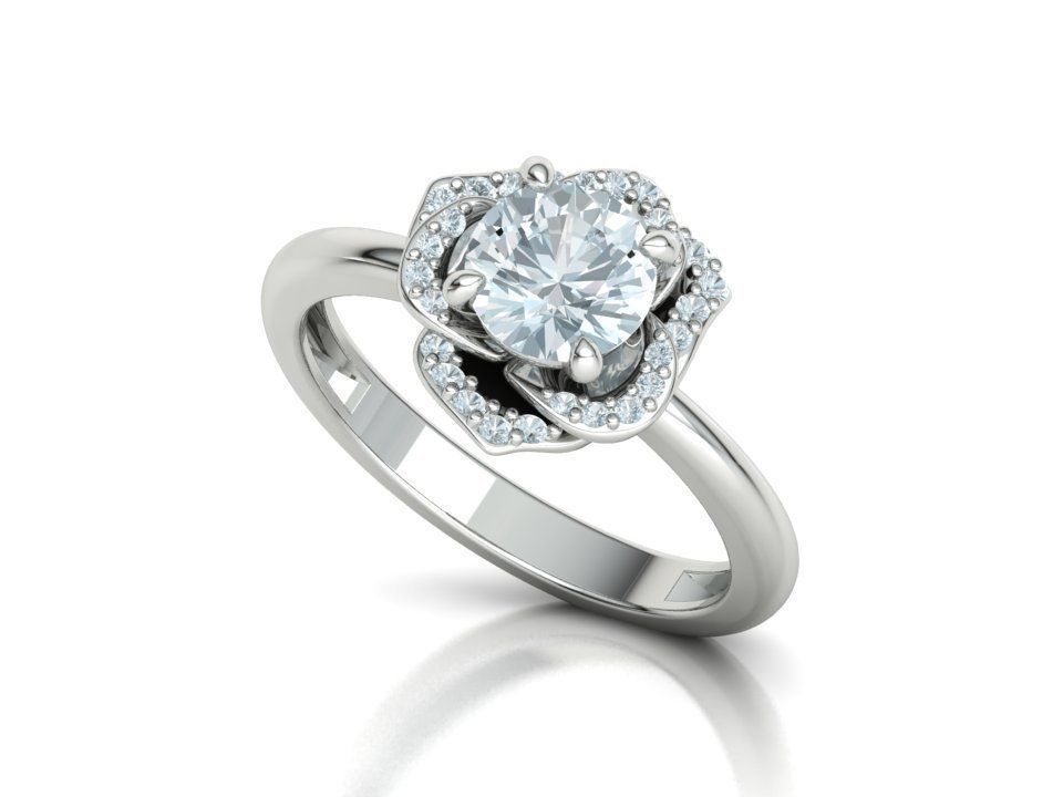 Flower Engagement Ring 1ct Stone Nature design Ring 3D print model_13