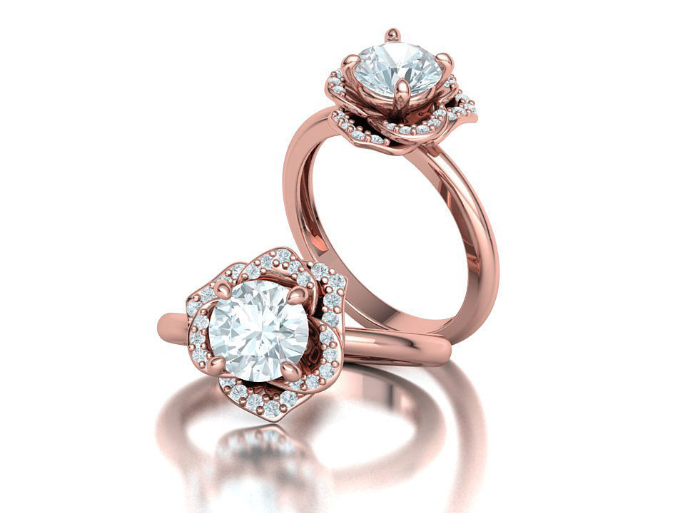 Flower Engagement Ring 1ct Stone Nature design Ring 3D print model_5