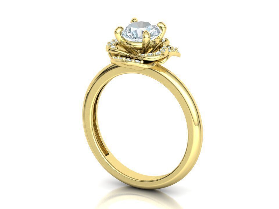 Flower Engagement Ring 1ct Stone Nature design Ring 3D print model_29