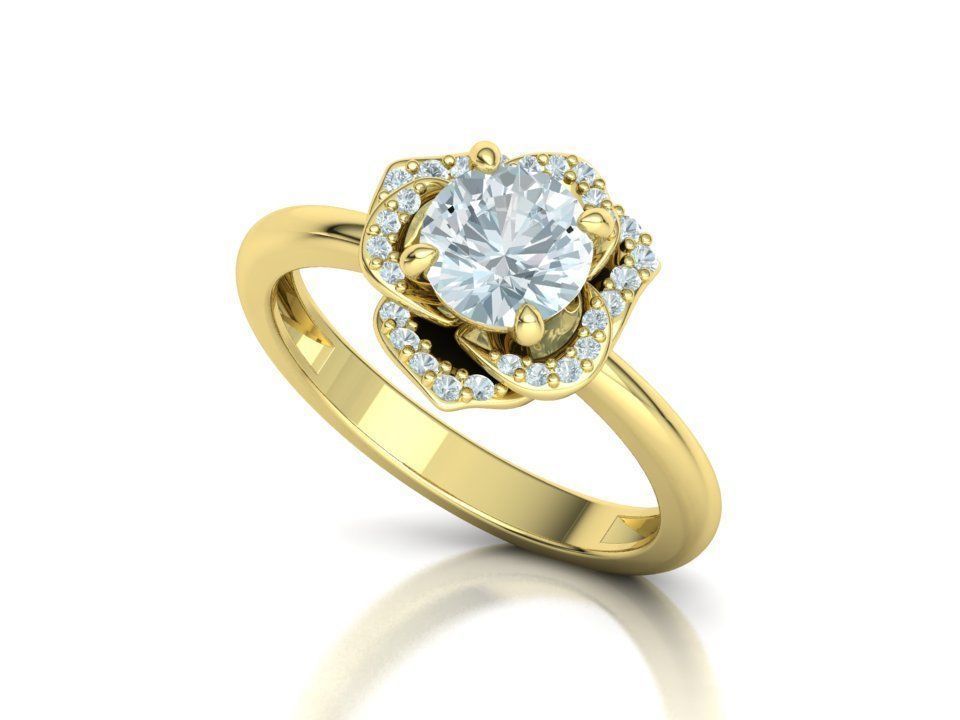 Flower Engagement Ring 1ct Stone Nature design Ring 3D print model_12