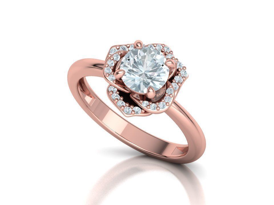 Flower Engagement Ring 1ct Stone Nature design Ring 3D print model_11