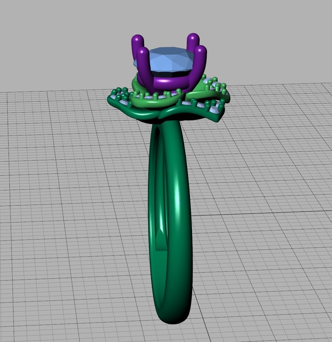 Flower Engagement Ring 1ct Stone Nature design Ring 3D print model_27