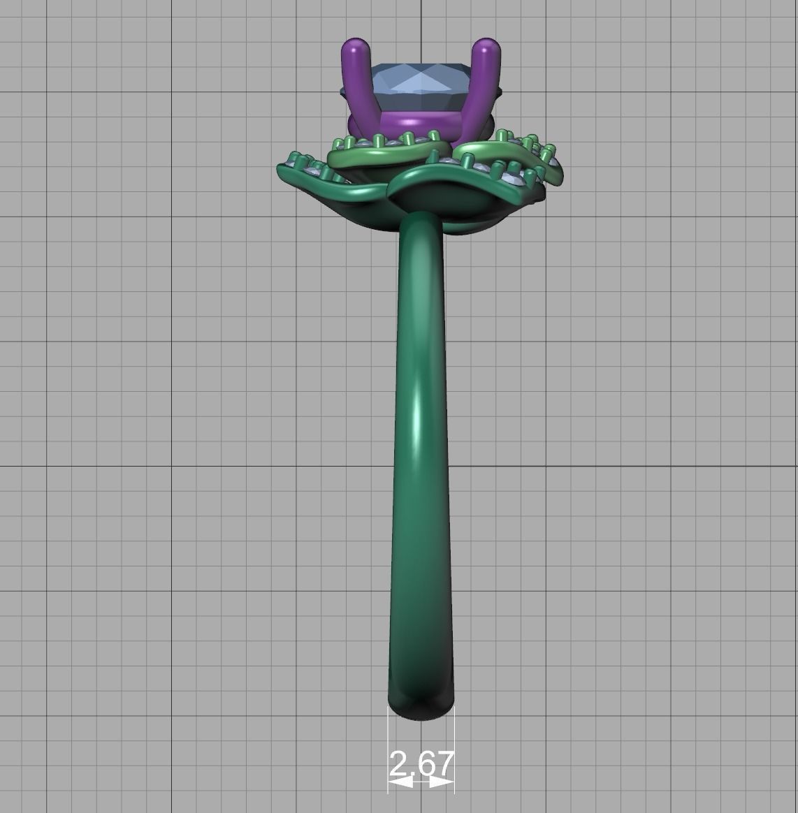 Flower Engagement Ring 1ct Stone Nature design Ring 3D print model_22