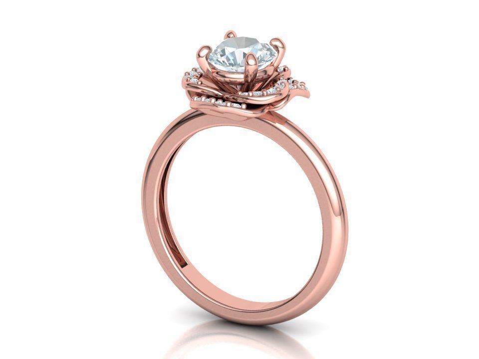 Flower Engagement Ring 1ct Stone Nature design Ring 3D print model_28
