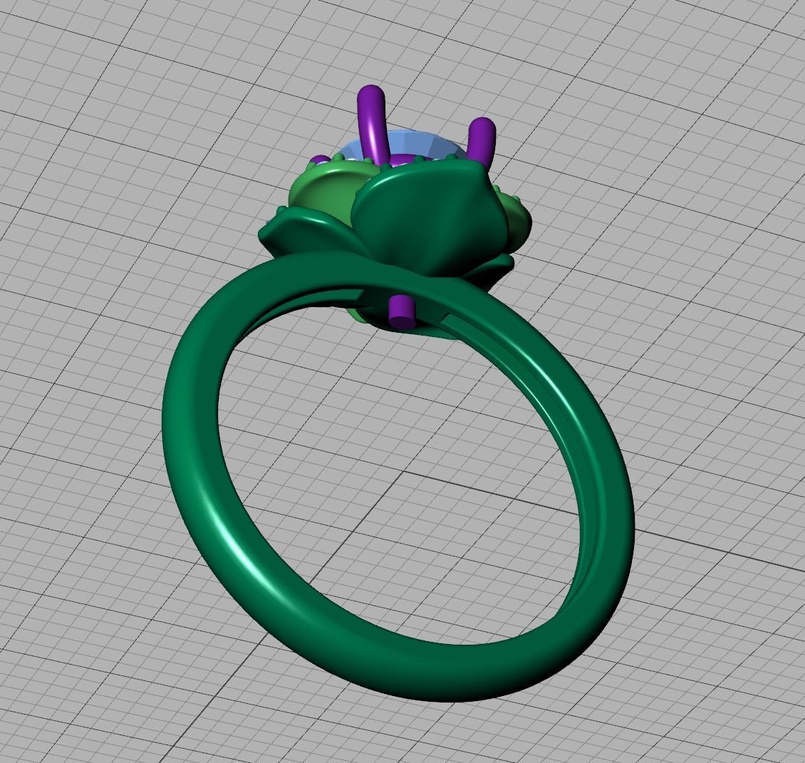 Flower Engagement Ring 1ct Stone Nature design Ring 3D print model_26
