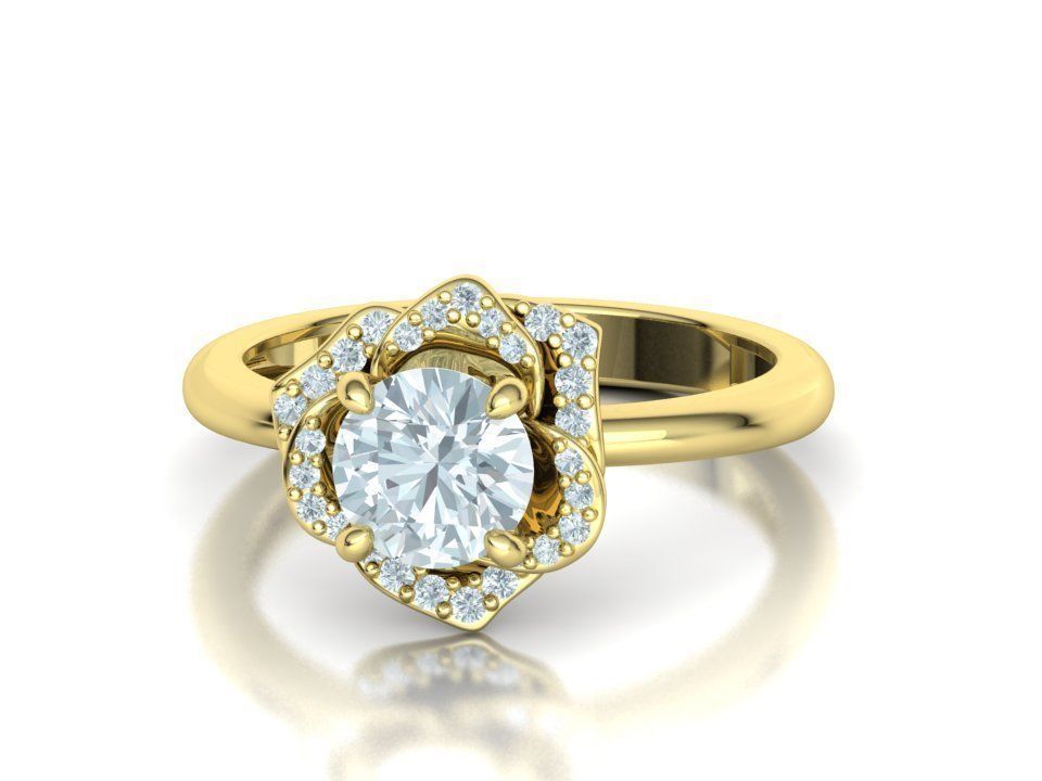Flower Engagement Ring 1ct Stone Nature design Ring 3D print model_3