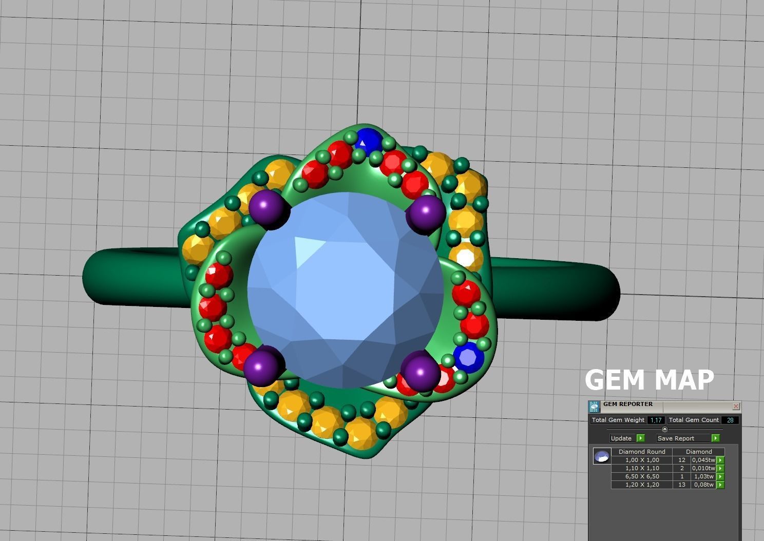 Flower Engagement Ring 1ct Stone Nature design Ring 3D print model_16