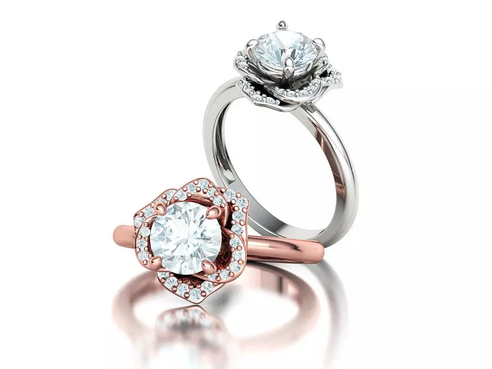 Flower Engagement Ring 1ct Stone Nature design Ring 3D print model_0