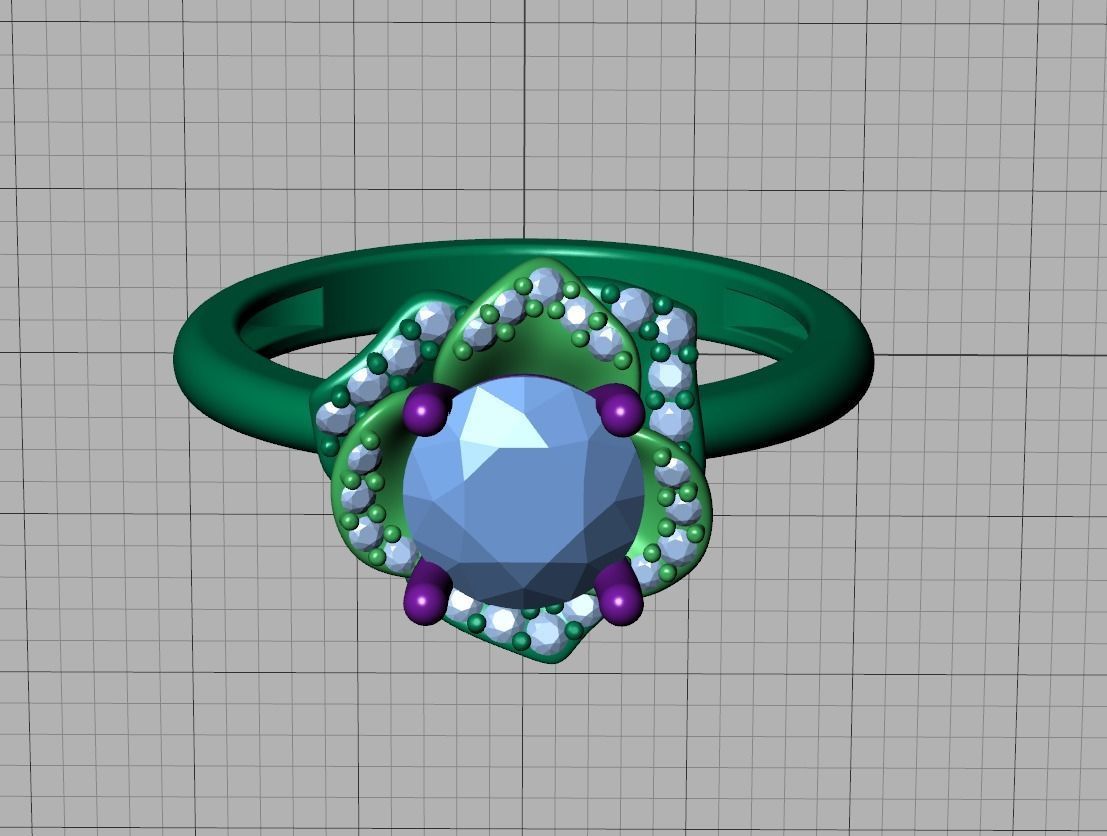 Flower Engagement Ring 1ct Stone Nature design Ring 3D print model_25