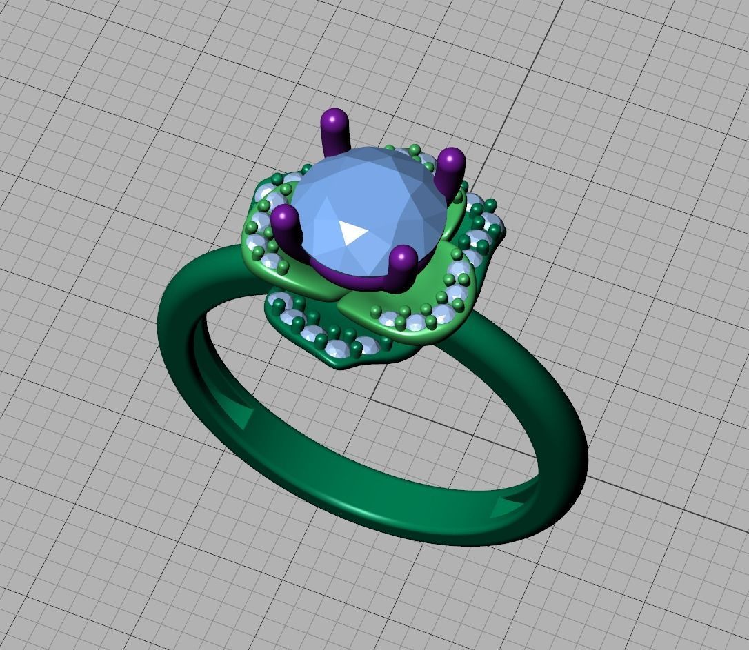 Flower Engagement Ring 1ct Stone Nature design Ring 3D print model_23