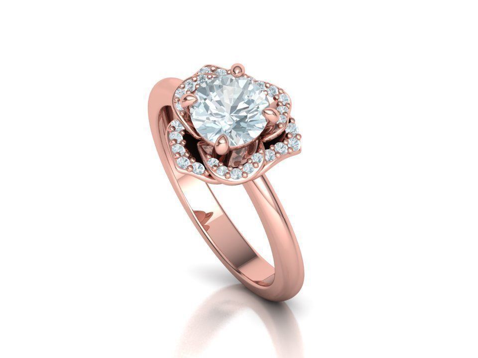 Flower Engagement Ring 1ct Stone Nature design Ring 3D print model_31