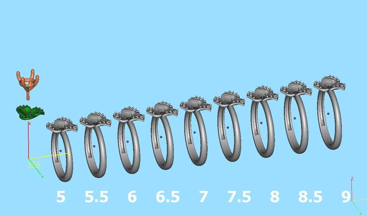 Flower Engagement Ring 1ct Stone Nature design Ring 3D print model_18