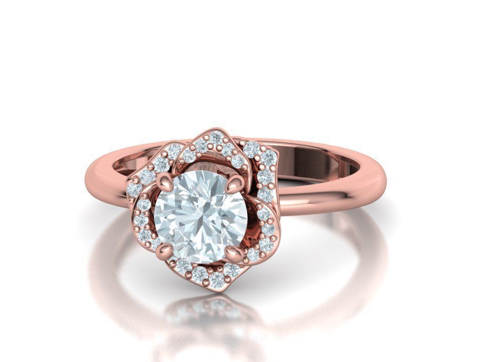 Flower Engagement Ring 1ct Stone Nature design Ring 3D print model_2