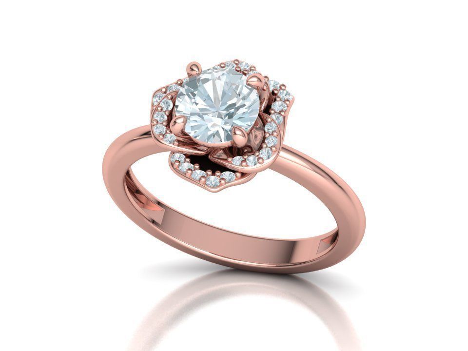 Flower Engagement Ring 1ct Stone Nature design Ring 3D print model_8