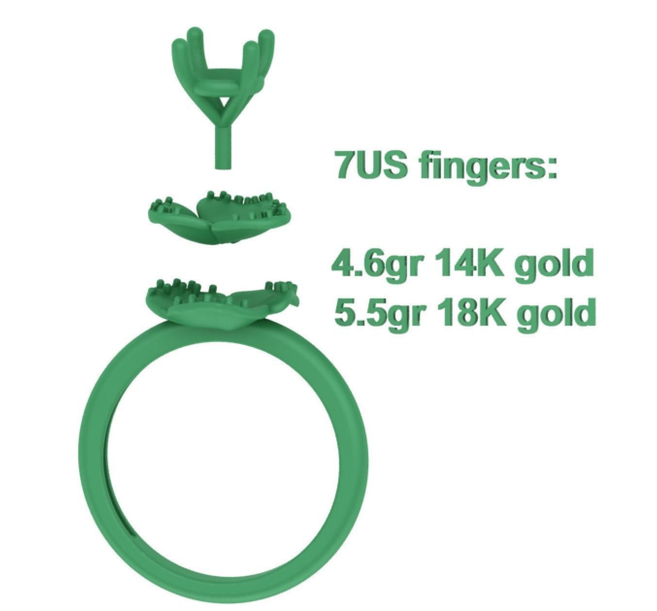 Flower Engagement Ring 1ct Stone Nature design Ring 3D print model_17