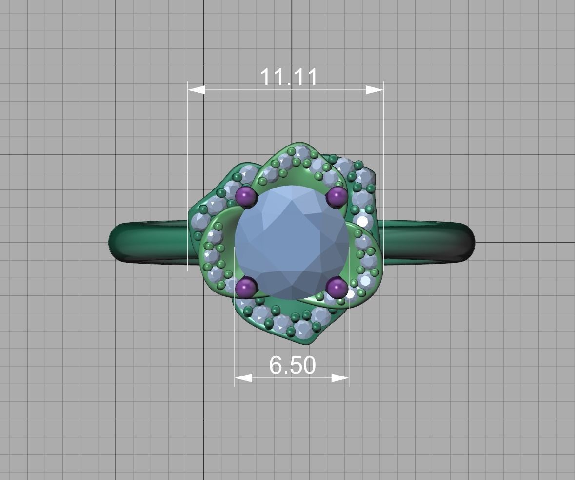 Flower Engagement Ring 1ct Stone Nature design Ring 3D print model_15