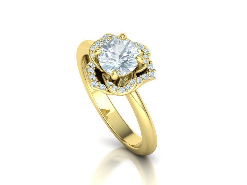 Flower Engagement Ring 1ct Stone Nature design Ring 3D print model_32