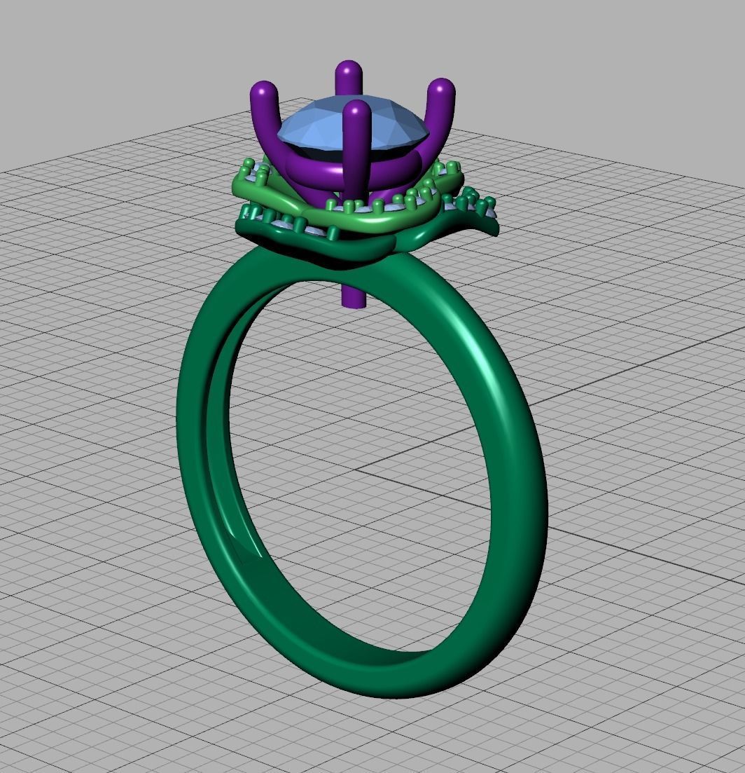 Flower Engagement Ring 1ct Stone Nature design Ring 3D print model_24