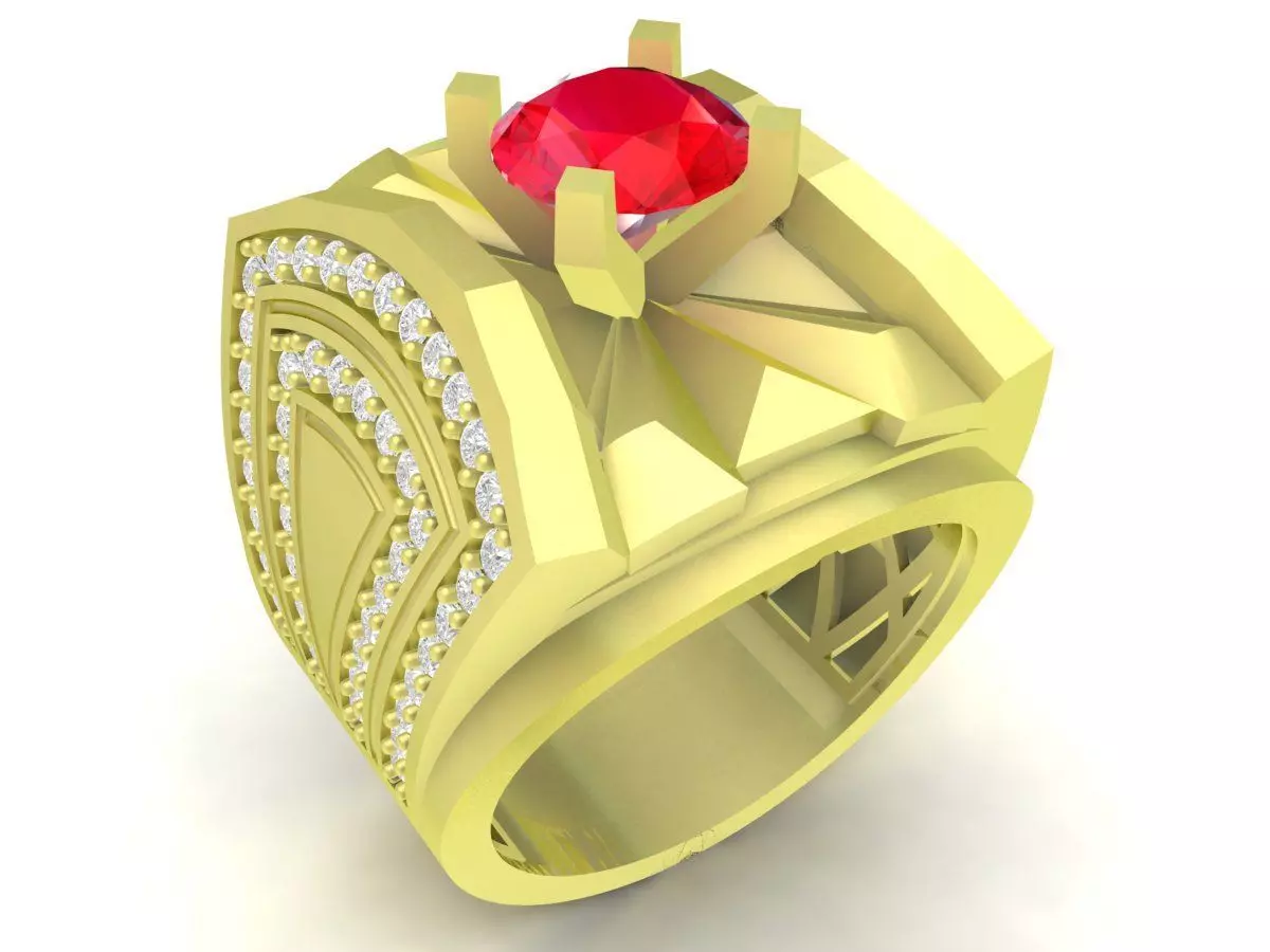 Luxury Geometric Red Stone Ring for Men 3800 3D print model