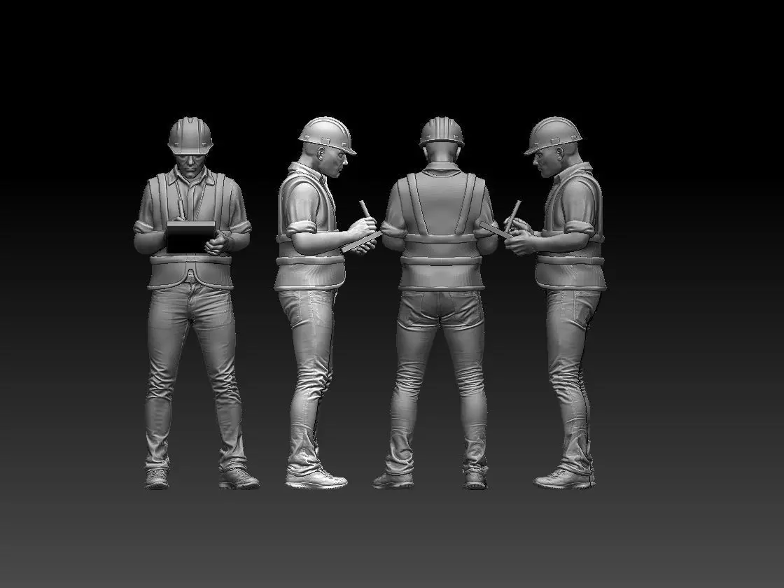 builder construction worker holding tablet 3D print model_0