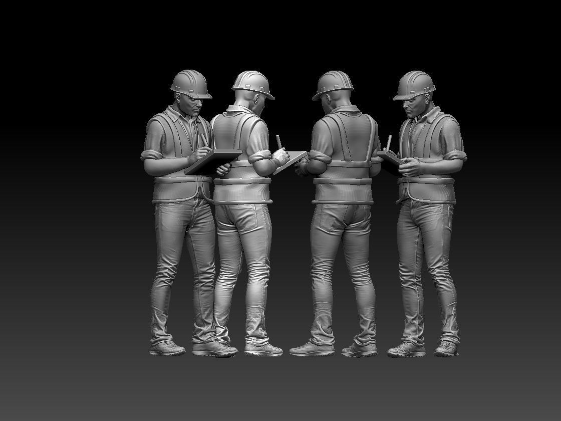 builder construction worker holding tablet 3D print model_6