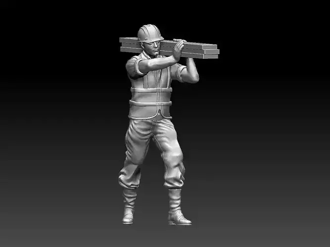 builder man carrying piece of wood