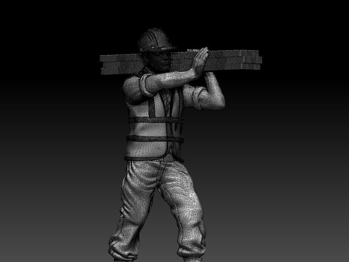 builder man carrying piece of wood 3D print model_4