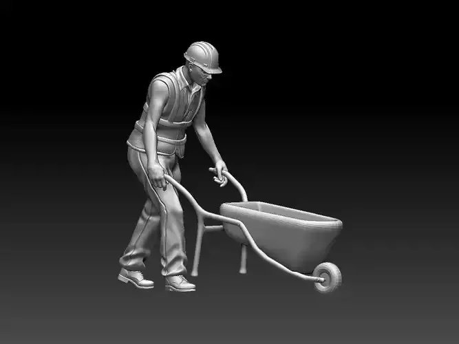 builder man with wheelbarrow 3D print model