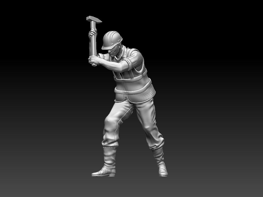 builder figure holding hammer 3D print model_12