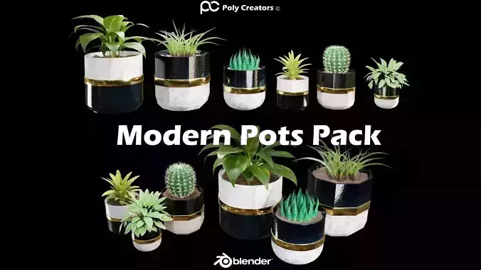 Modern Pots Pack Low-poly 3D model
