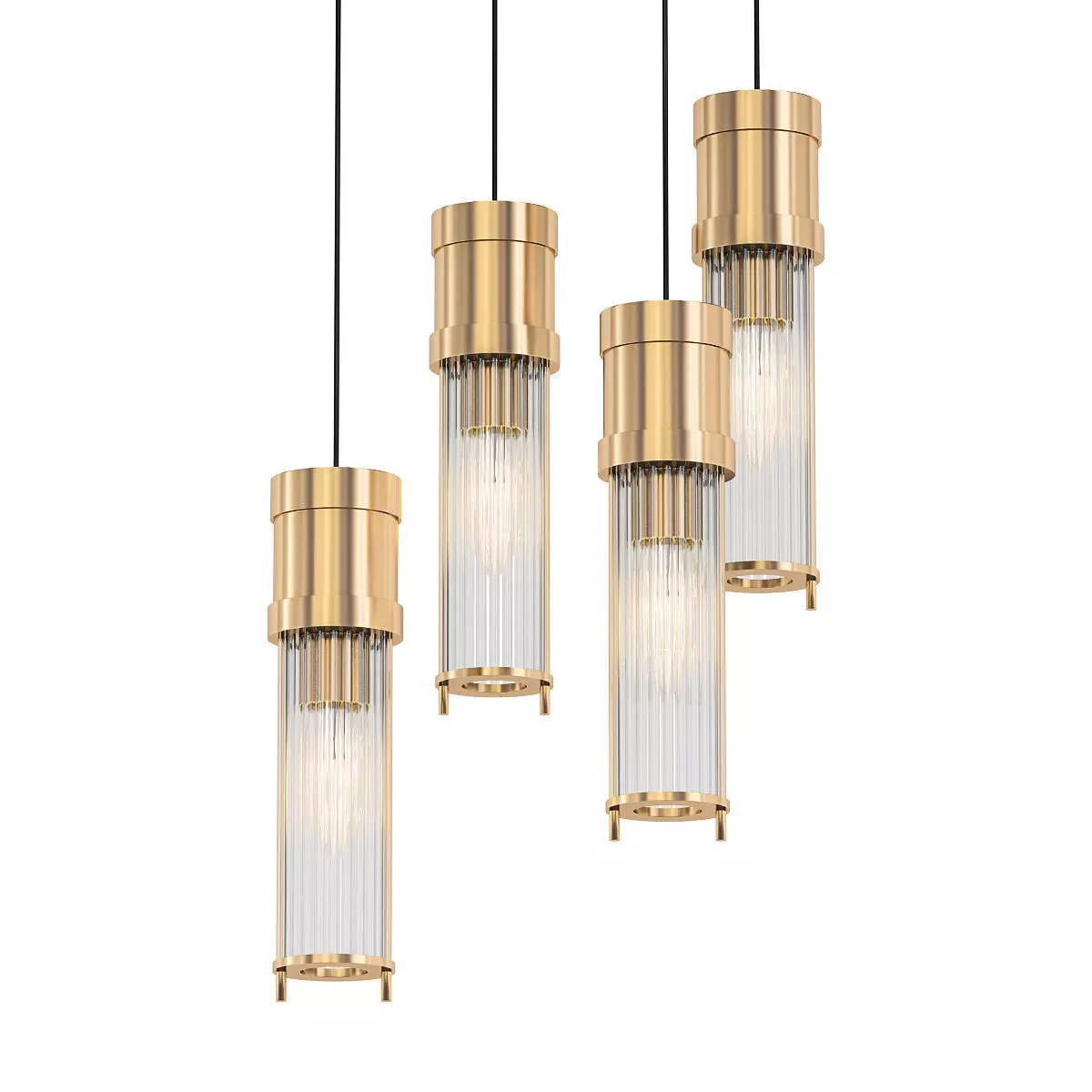 HILDIS three brass pendant lights with clear glass cylinders 3D model_0