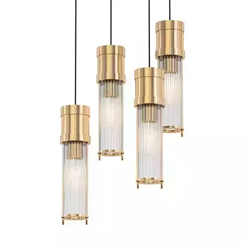 HILDIS three brass pendant lights with clear glass cylinders